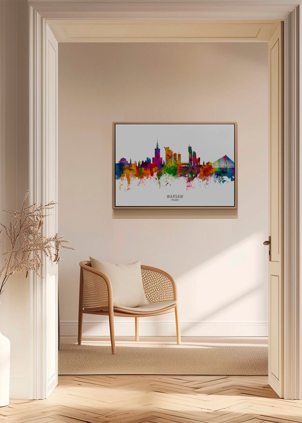 Plakat podróżniczy: Panorama Warszawy w akwareli