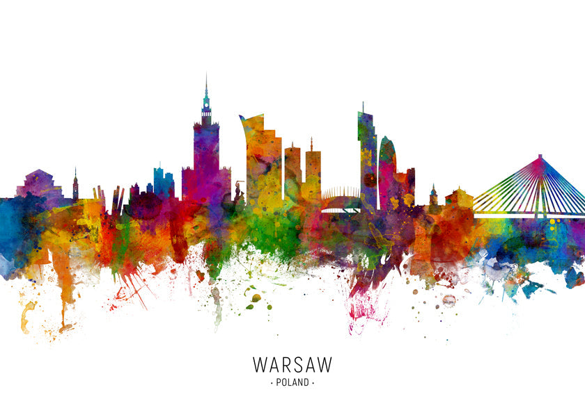 Plakat podróżniczy: Panorama Warszawy w akwareli