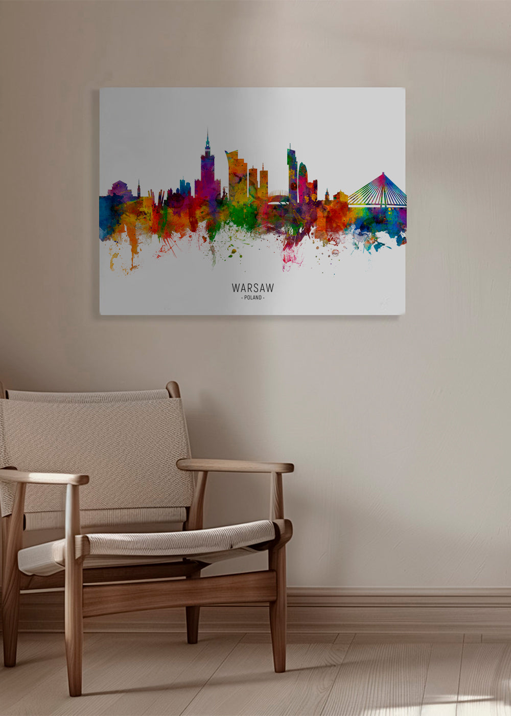Plakat podróżniczy: Panorama Warszawy w akwareli