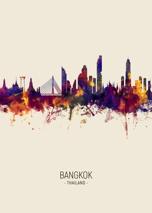Plakat miasta Bangkok akwarela beżowy