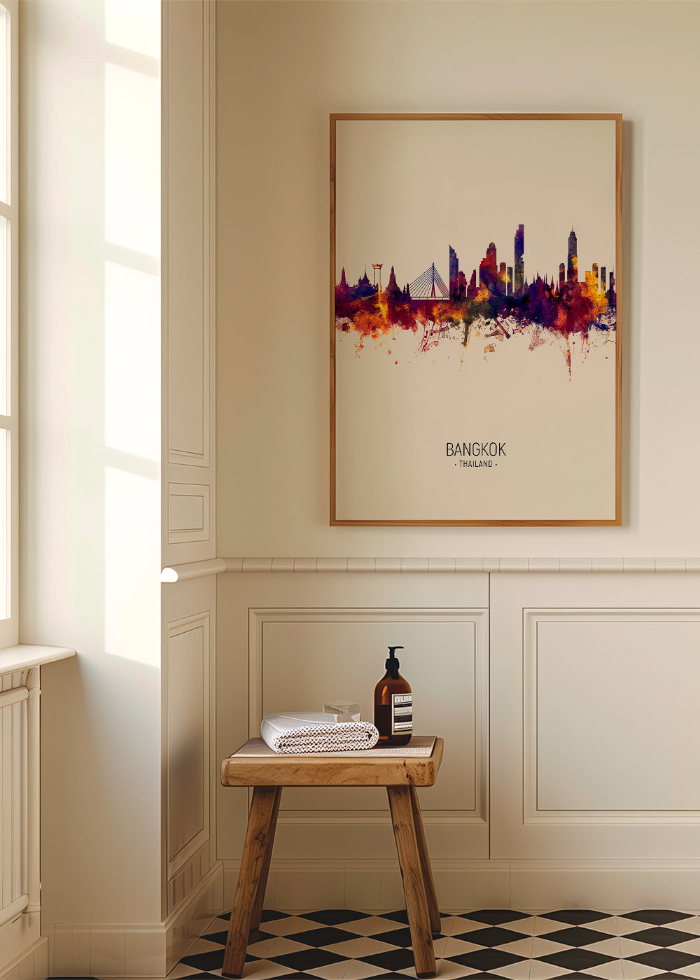 Plakat miasta Bangkok akwarela beżowy