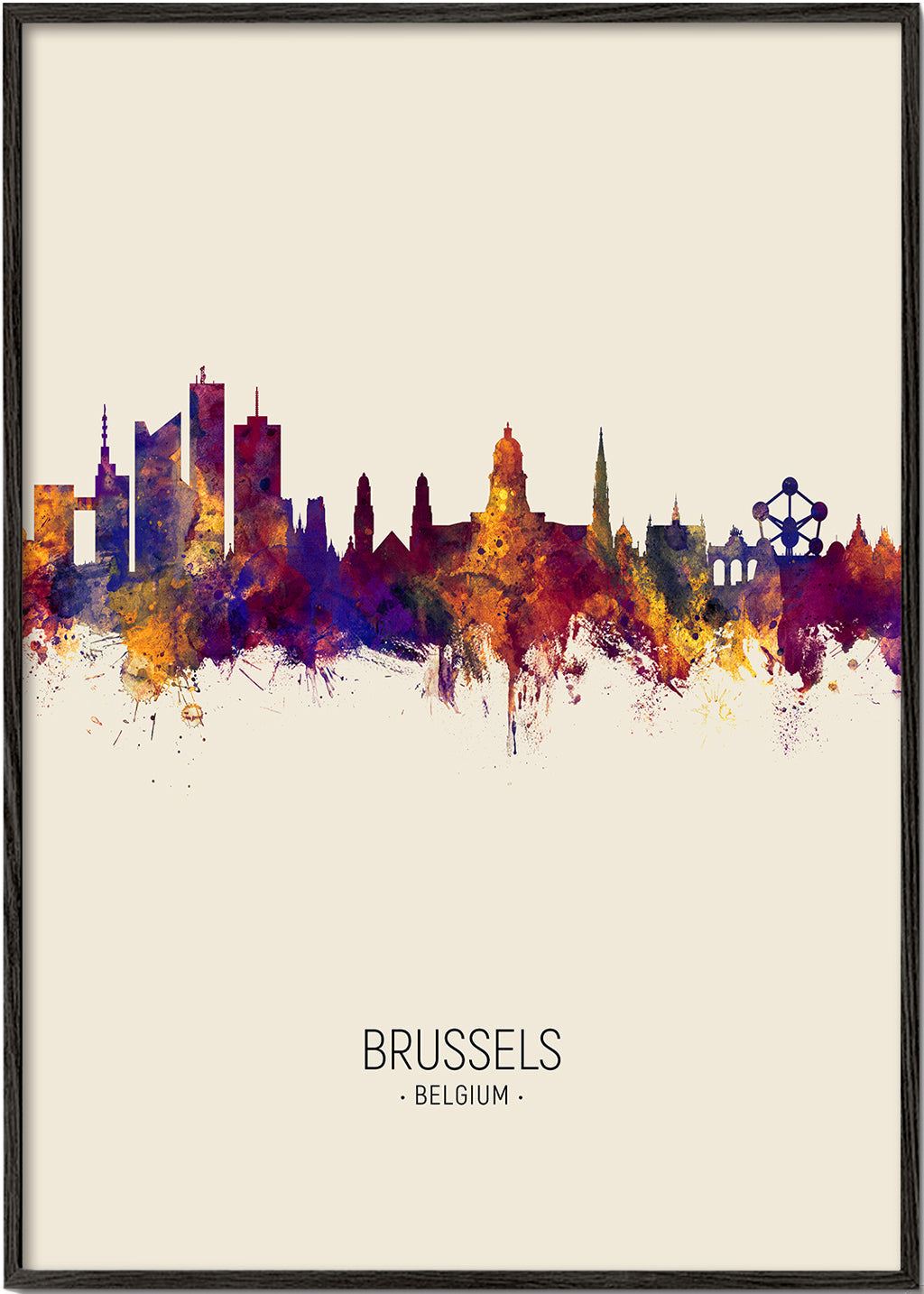 Plakat miasta Bruksela sylwetka akwarela