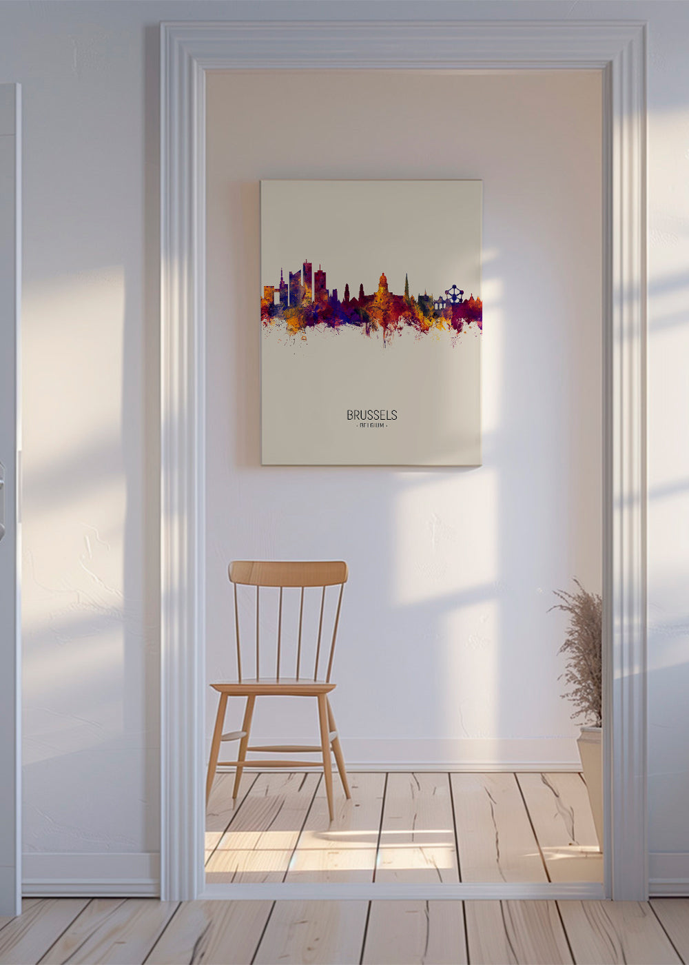 Plakat miasta Bruksela sylwetka akwarela