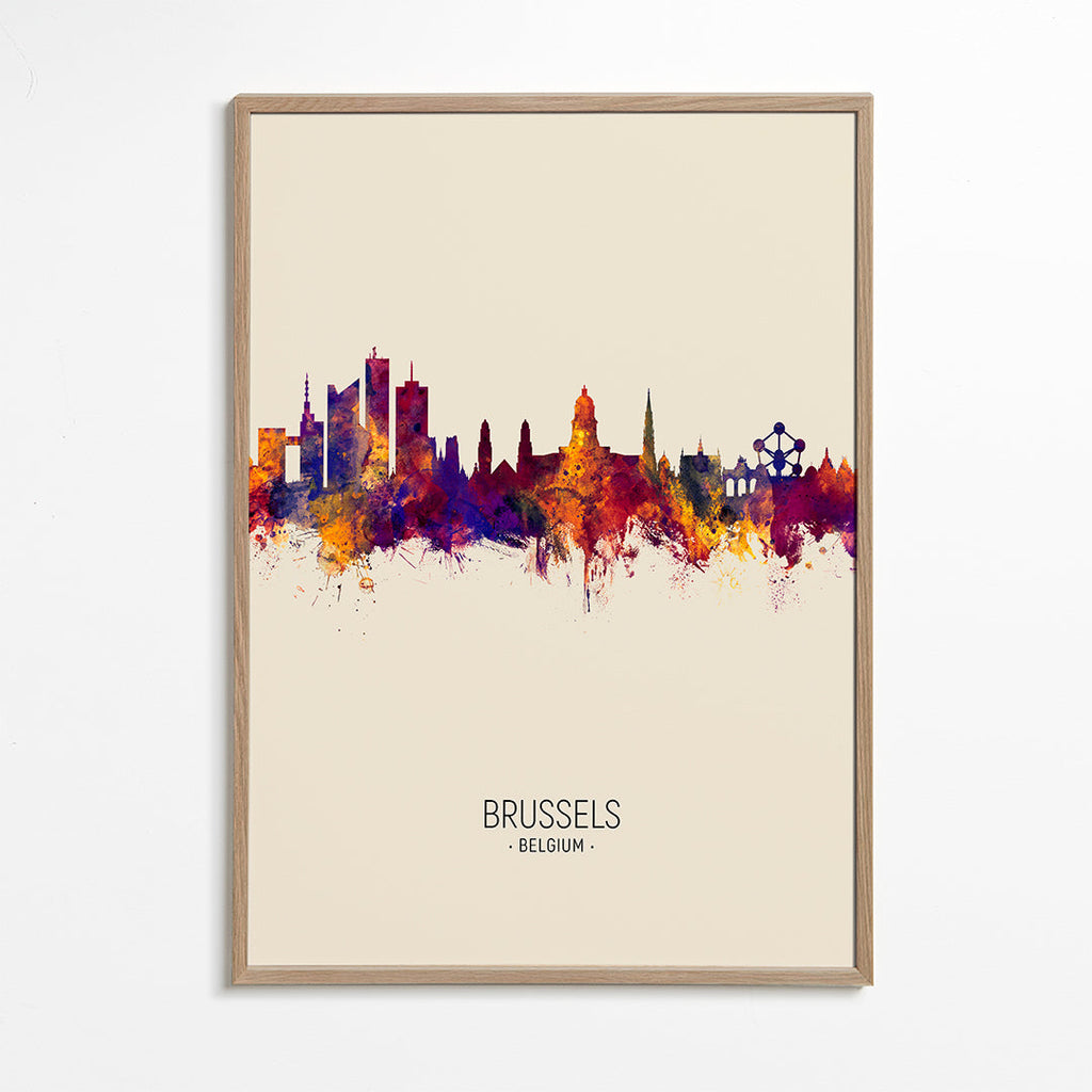 Plakat miasta Bruksela sylwetka akwarela