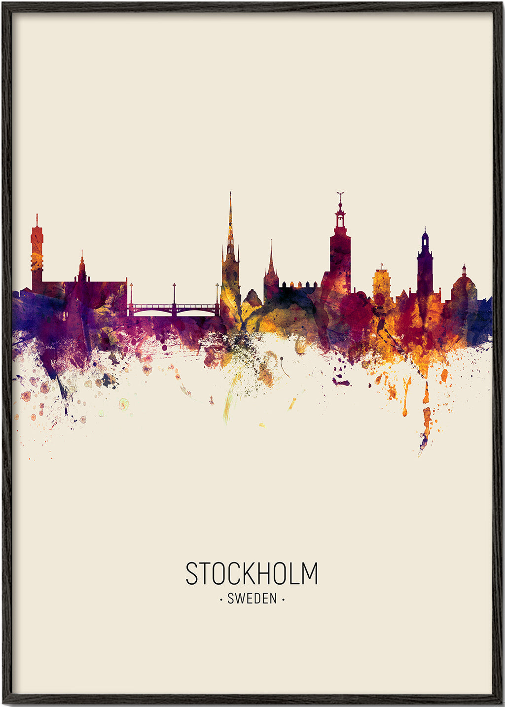 Plakat podróżniczy Stockholm panorama akwarela