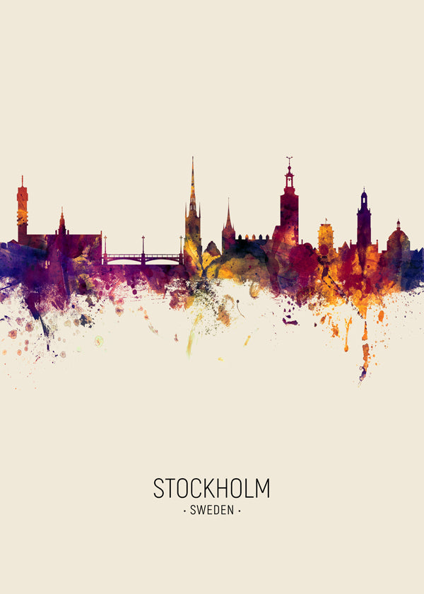 Plakat podróżniczy Stockholm panorama akwarela