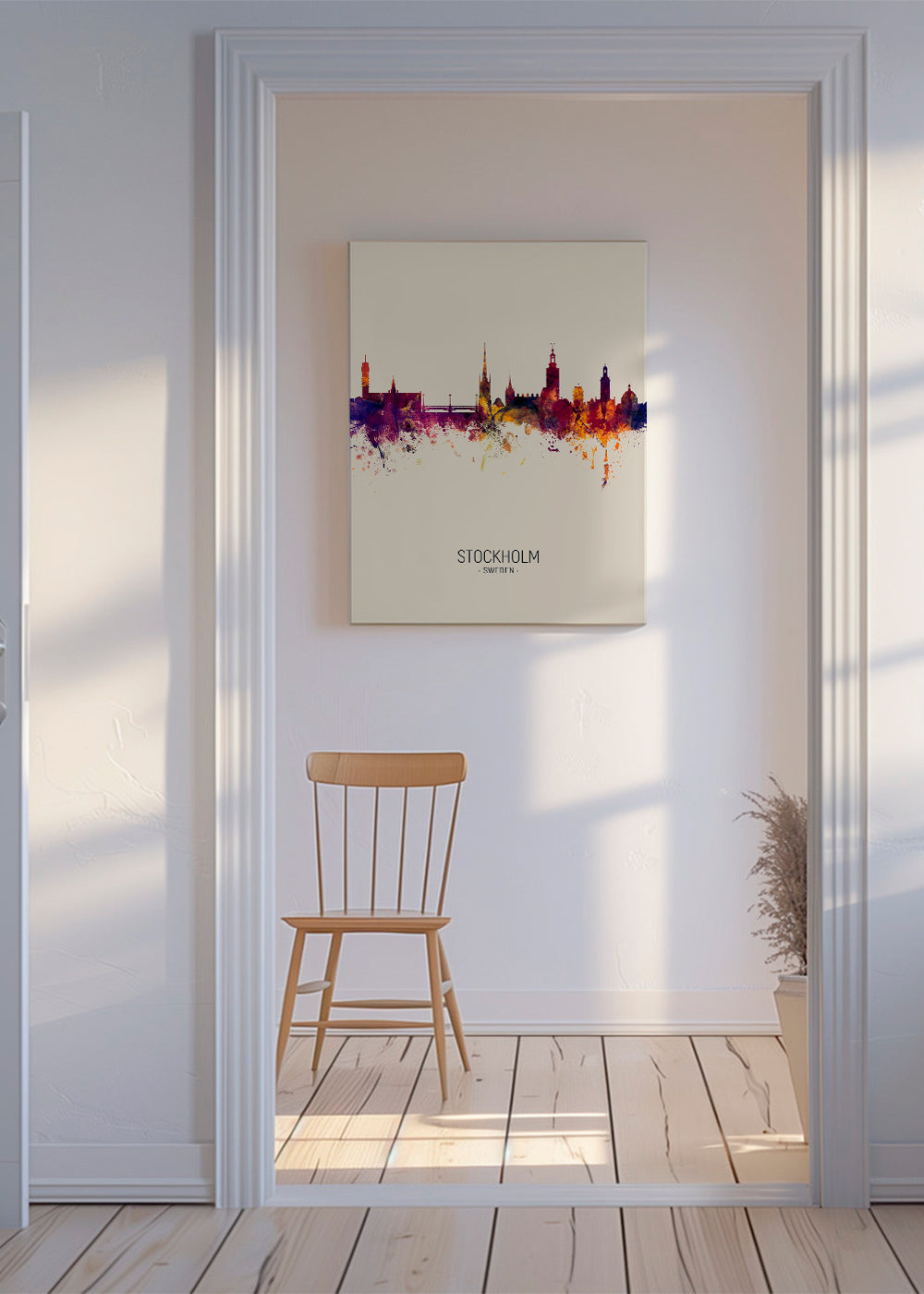 Plakat podróżniczy Stockholm panorama akwarela