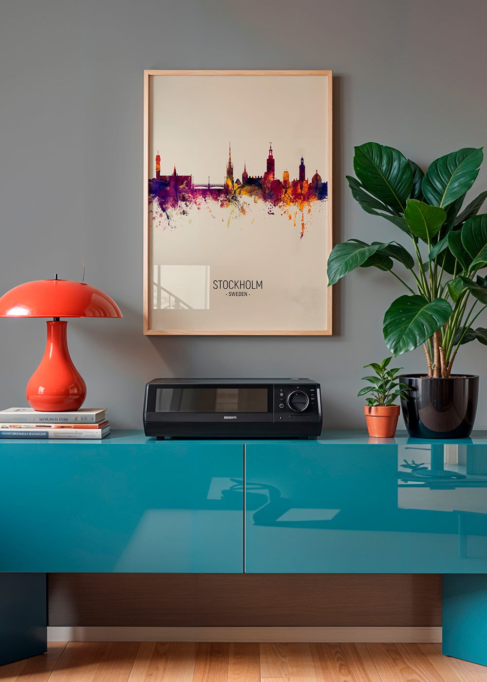 Plakat podróżniczy Stockholm panorama akwarela