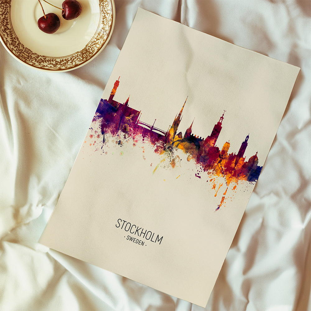 Plakat podróżniczy Stockholm panorama akwarela