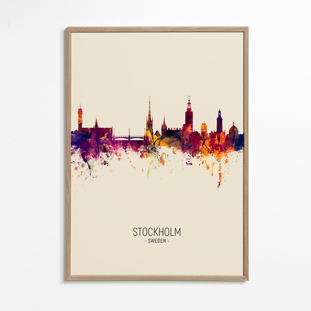Plakat podróżniczy Stockholm panorama akwarela