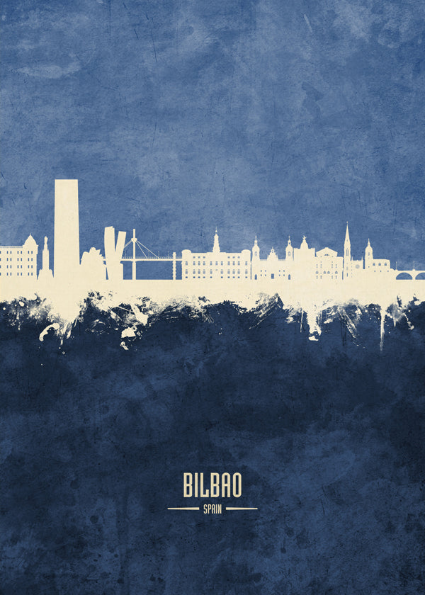 Plakat miasta: Panorama Bilbao w niebieskim