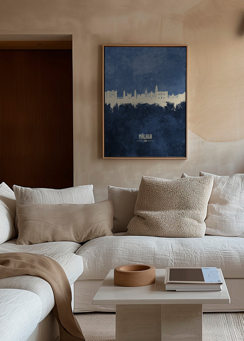 Travel poster Málaga skyline niebieski
