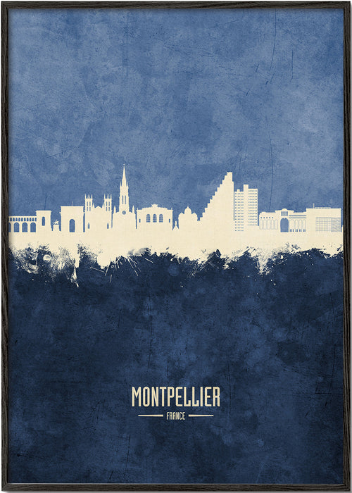 Plakat podróżniczy: Sylwetka Montpellier w błękicie