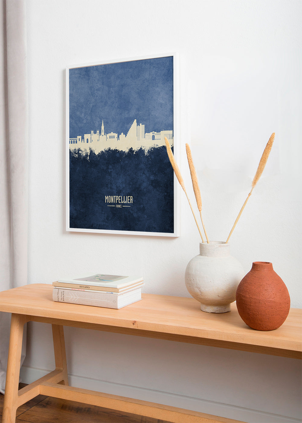Plakat podróżniczy: Sylwetka Montpellier w błękicie