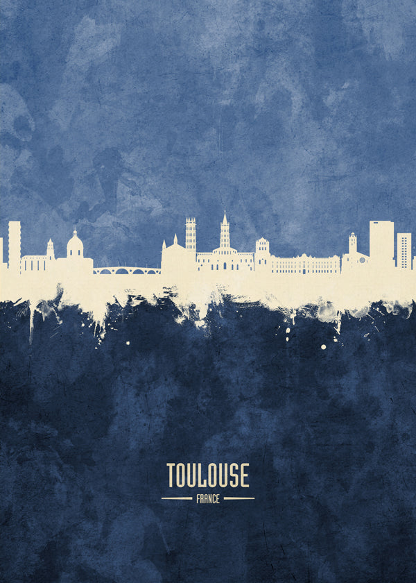Plakat podróżniczy Toulouse skyline niebieski
