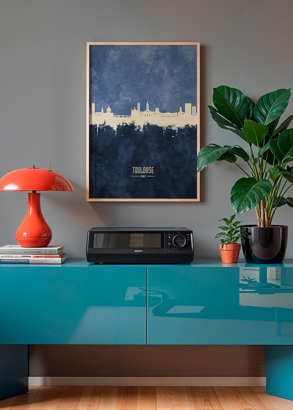 Plakat podróżniczy Toulouse skyline niebieski