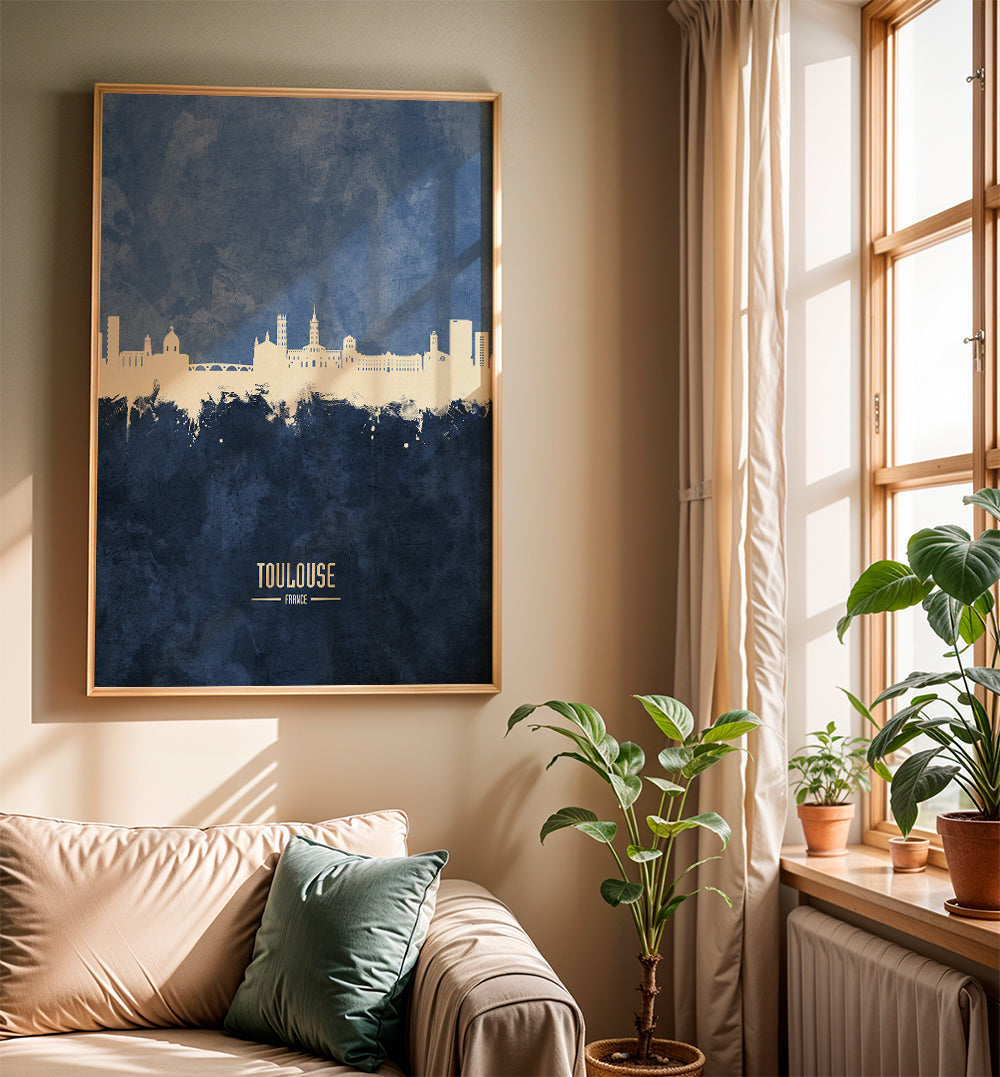 Plakat podróżniczy Toulouse skyline niebieski