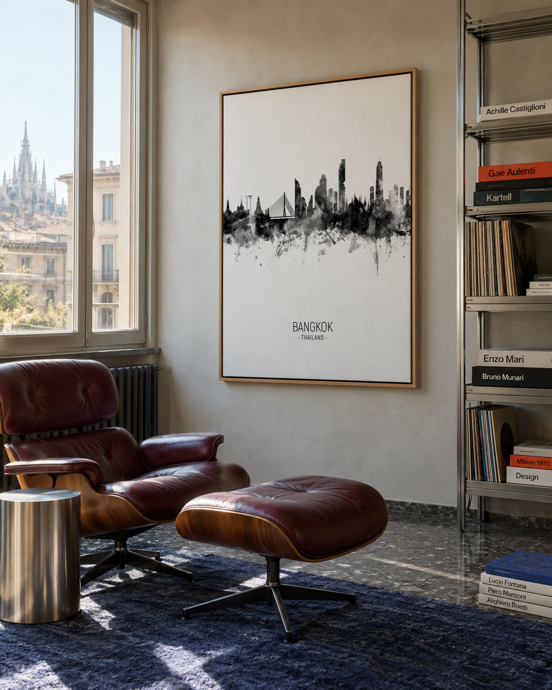 Bangkok Skyline blanco y negro - Framed canvas in an interior