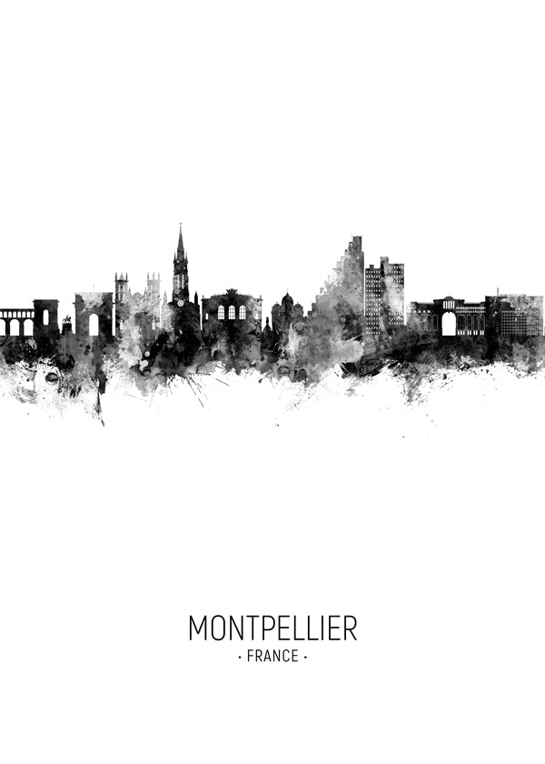 Plakat podróżniczy Montpellier skyline atrament