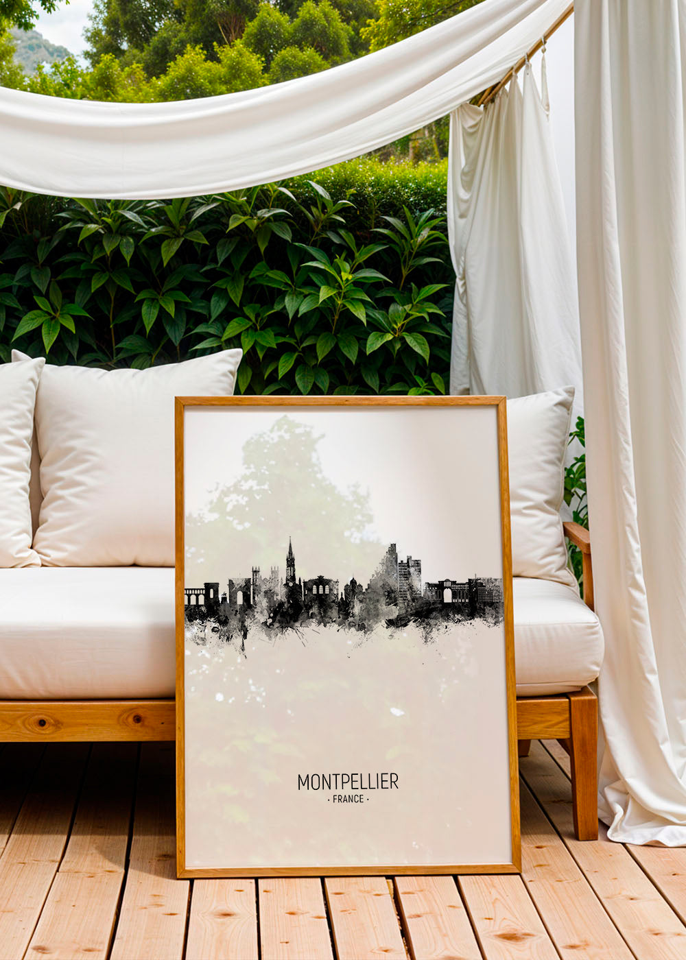 Plakat podróżniczy Montpellier skyline atrament