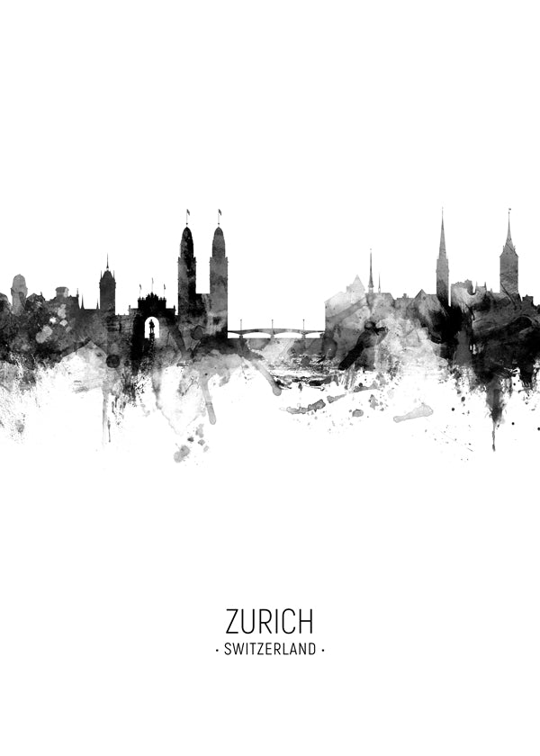 Sztuka do miast Skyline Zurych w tuszu