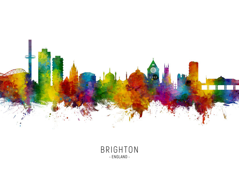 Plakat podróżniczy Brighton skyline akwarela kolorowa