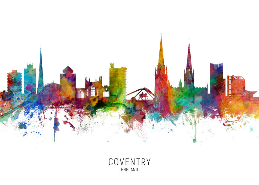Plakat podróżniczy Coventry akwarelowy skyline