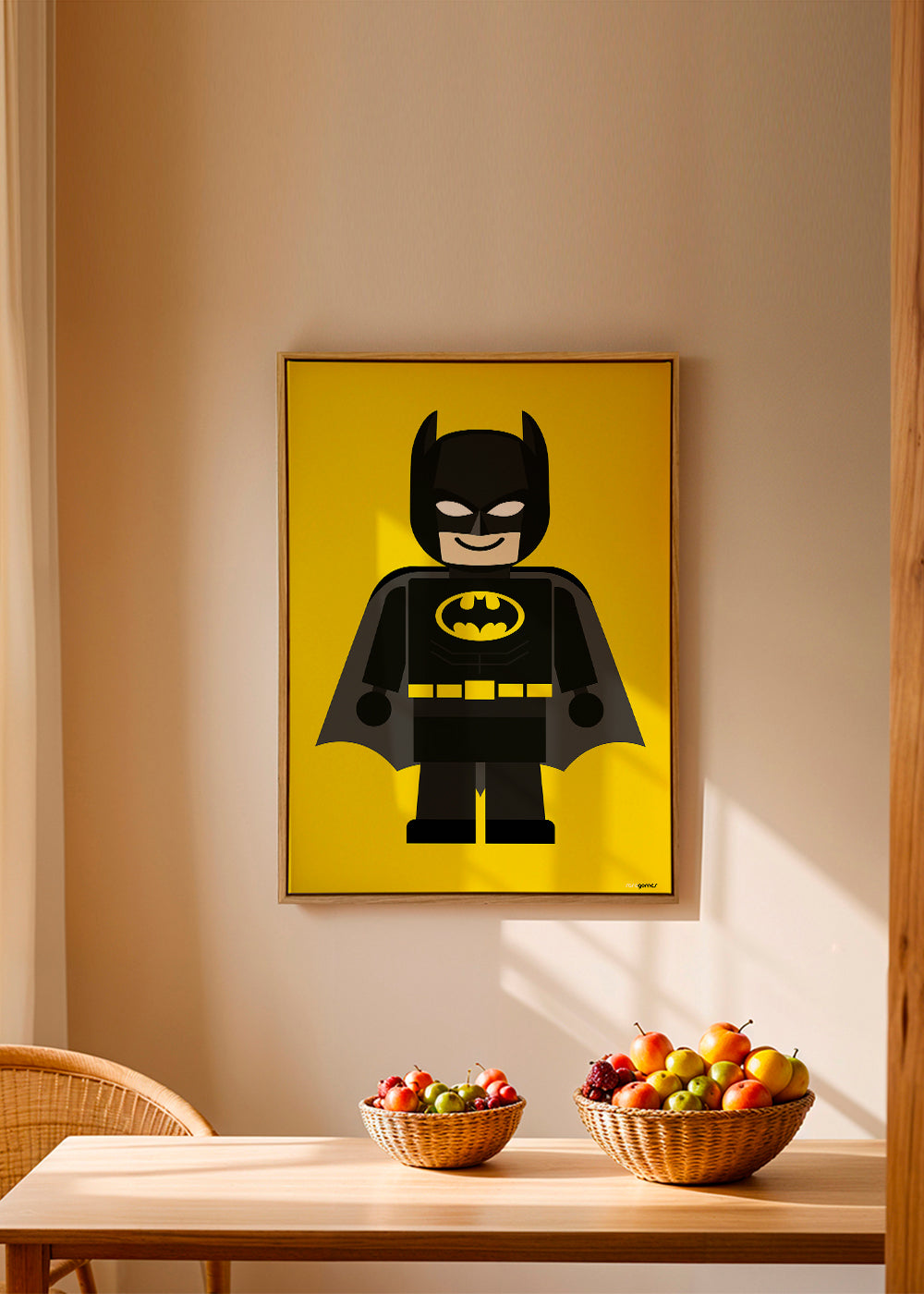 Plakat dla dzieci Batman zabawka na żółtym tle
