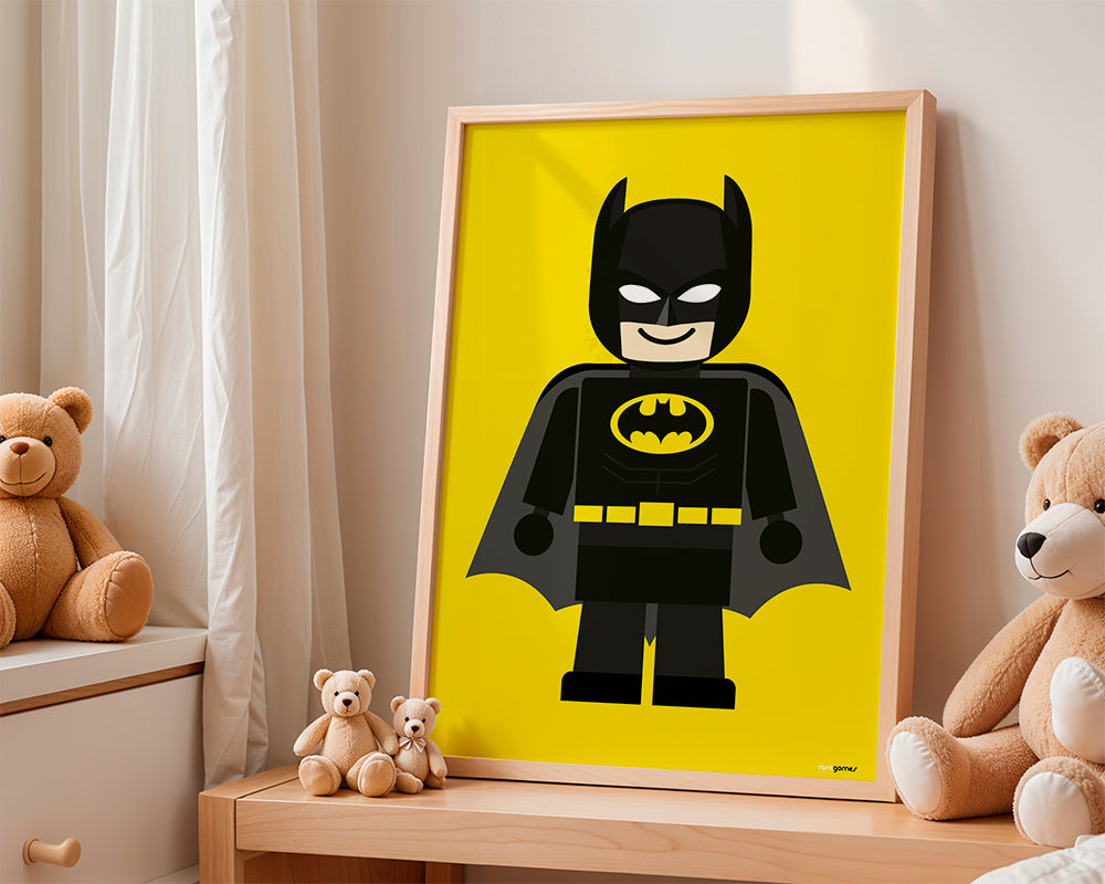 Plakat dla dzieci Batman zabawka na żółtym tle