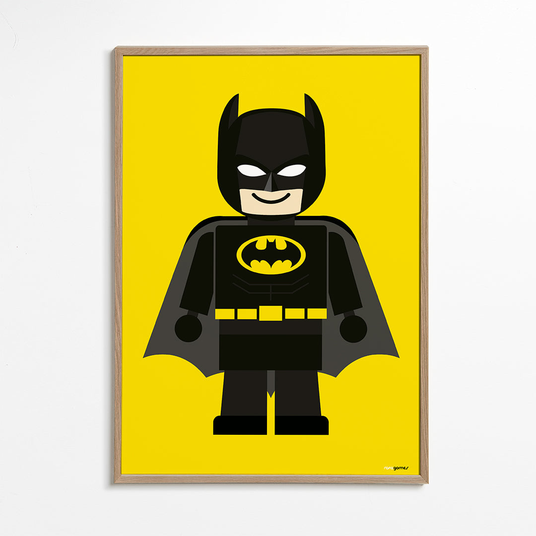 Plakat dla dzieci Batman zabawka na żółtym tle