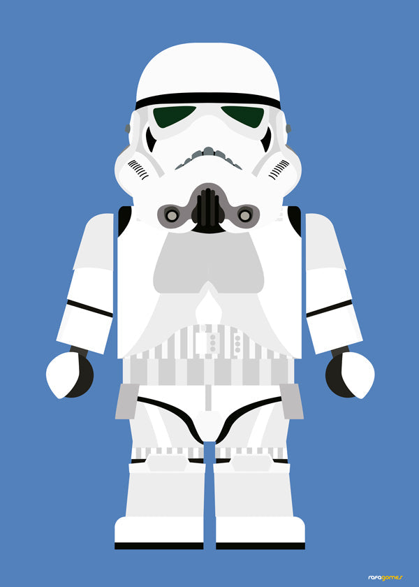 Plakat dziecięcy Stormtrooper zabawka na niebieskim tle