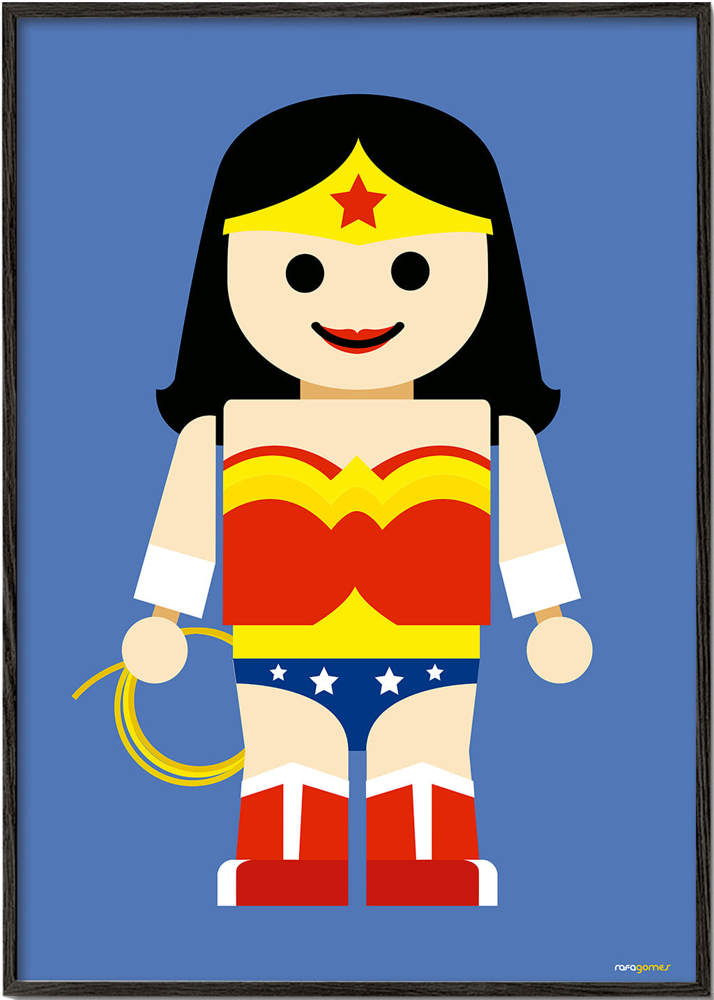 Ilustracja zabawka Wonder Woman na niebieskim tle