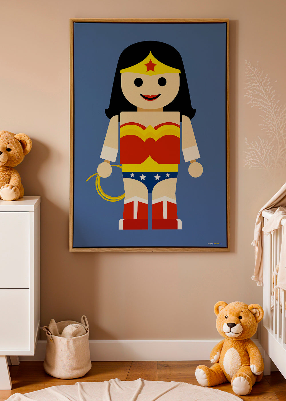Ilustracja zabawka Wonder Woman na niebieskim tle