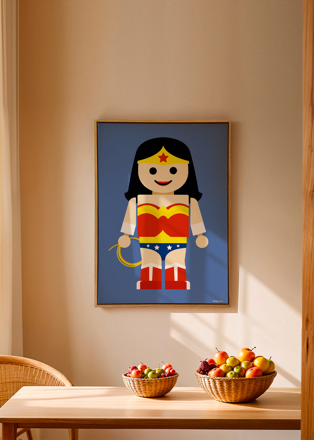 Ilustracja zabawka Wonder Woman na niebieskim tle