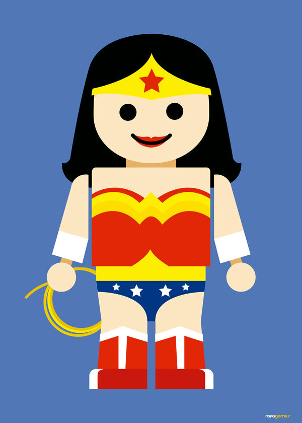 Ilustracja zabawka Wonder Woman na niebieskim tle