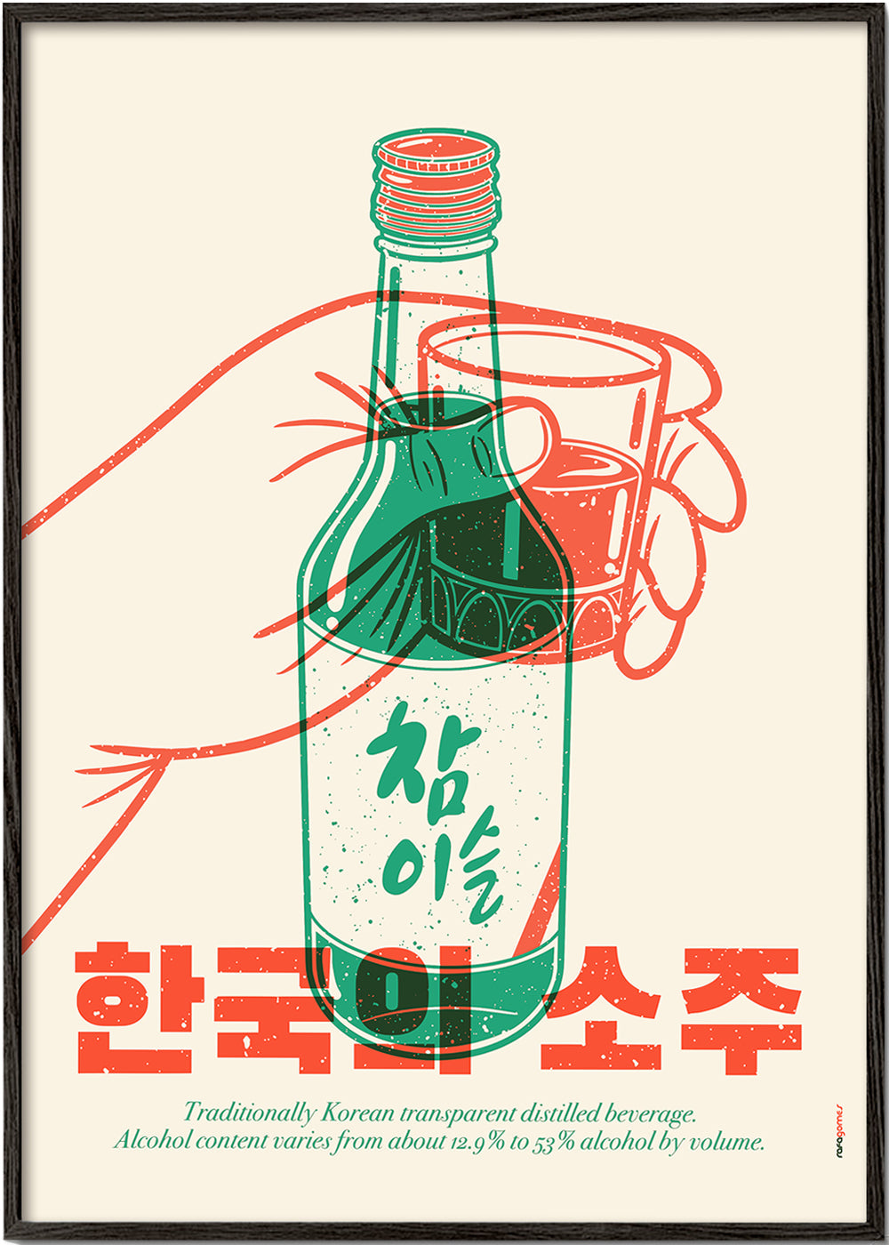 Sztuka do kuchni z ilustrowaną butelką soju