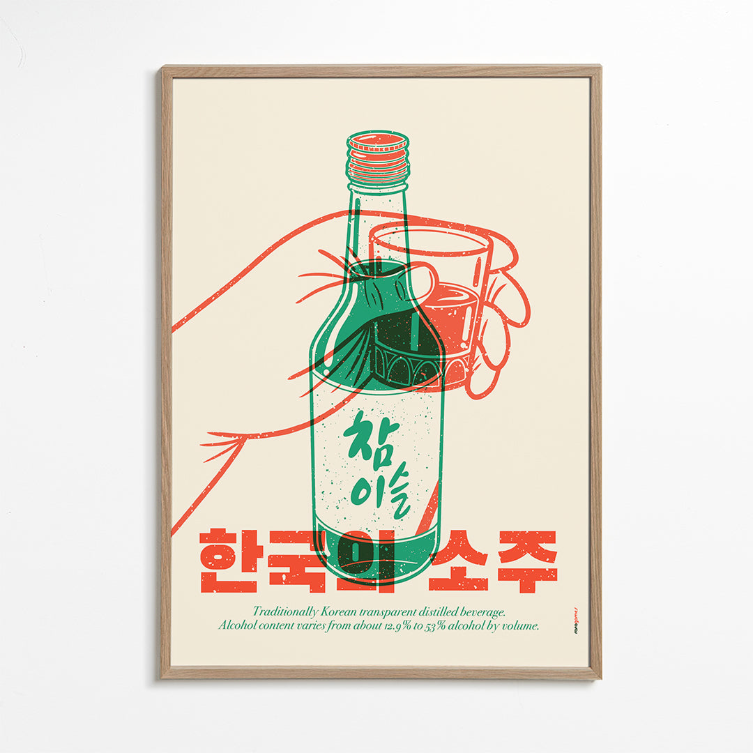 Sztuka do kuchni z ilustrowaną butelką soju