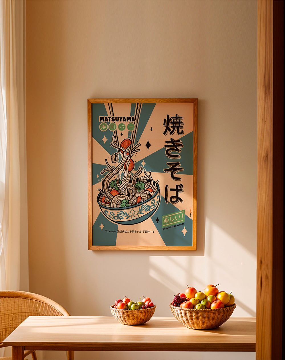 Sztuka do kuchni: yakisoba ilustracyjny plakat retro