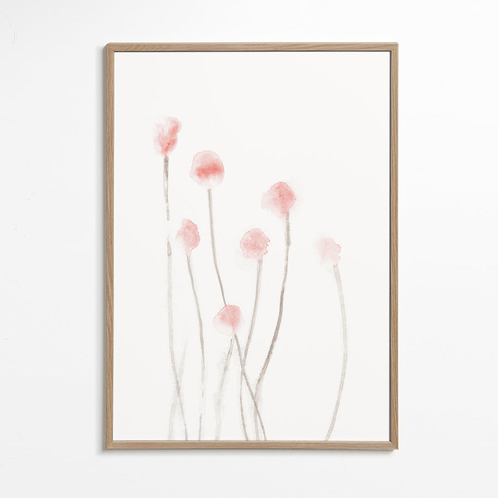 Plakat botaniczny z delikatnymi różowymi kwiatami