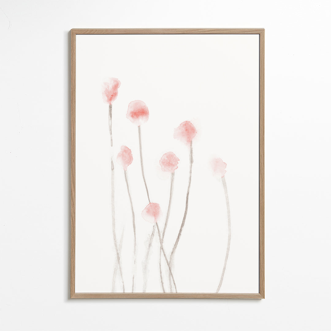 Plakat botaniczny z delikatnymi różowymi kwiatami