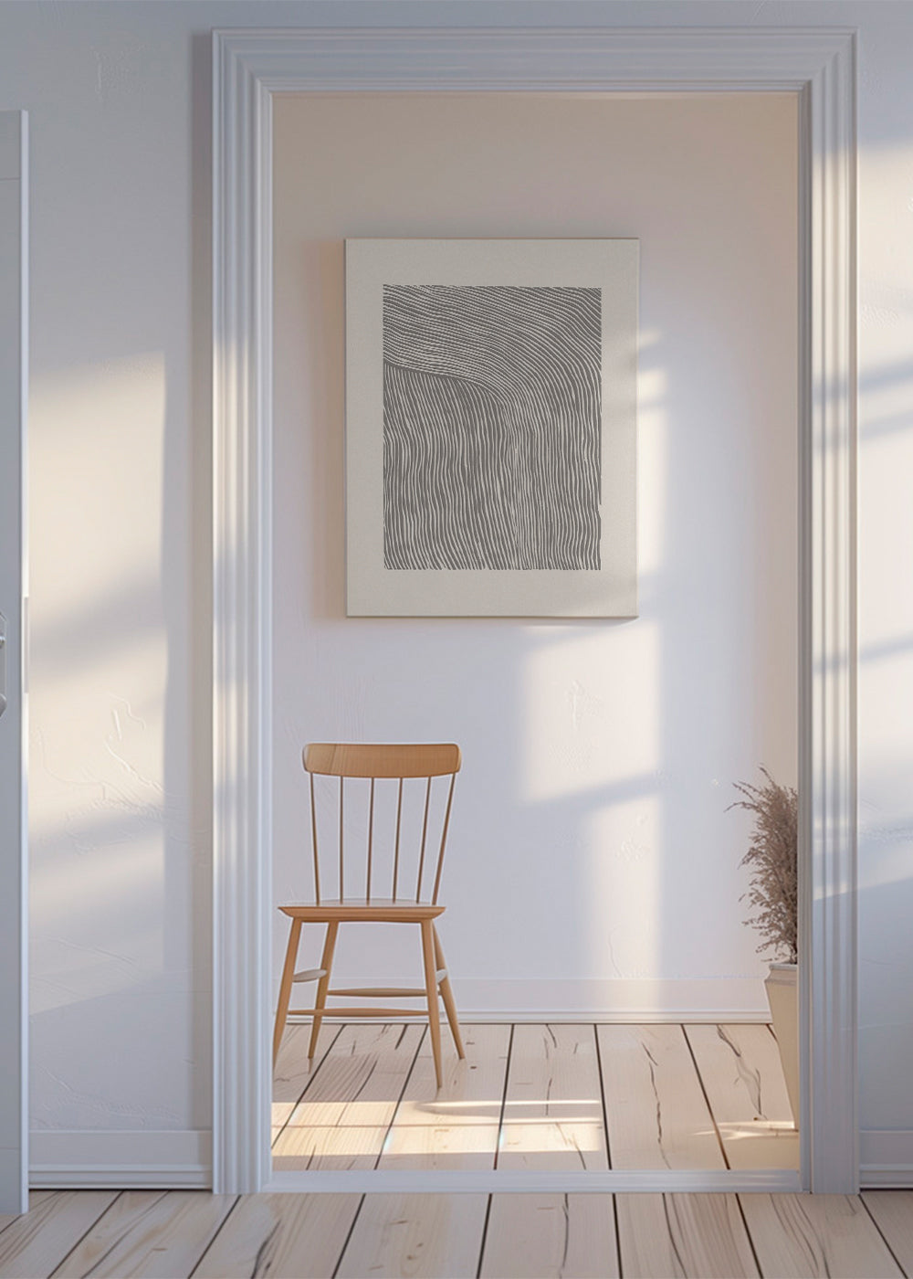 Minimalistyczny plakat z falistymi liniami