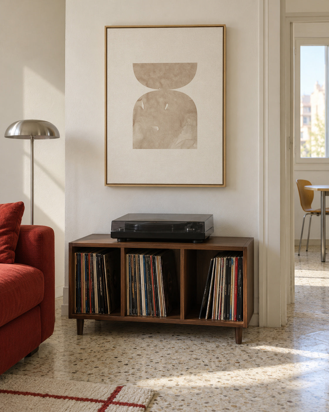 Watercolor shapes Nº1 - beige tones - Framed canvas in an interior