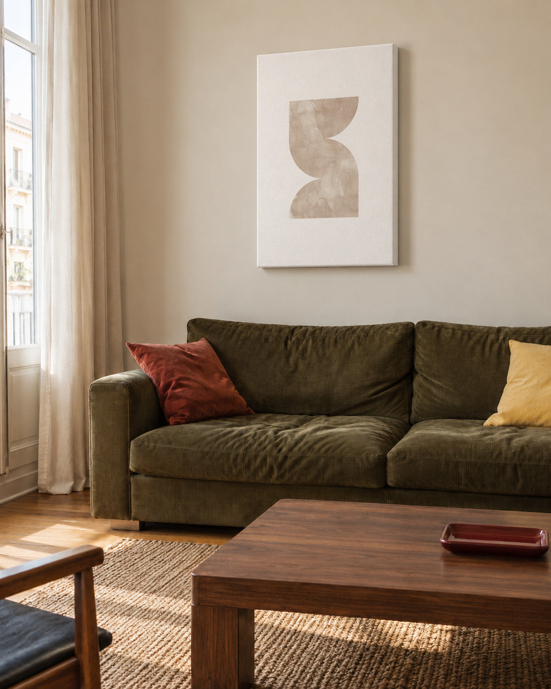 Watercolor shapes Nº2 - beige tones - Unframed canvas in an interior