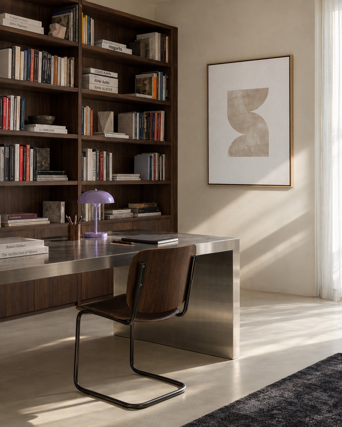 Watercolor shapes Nº2 - beige tones - Framed canvas in an interior