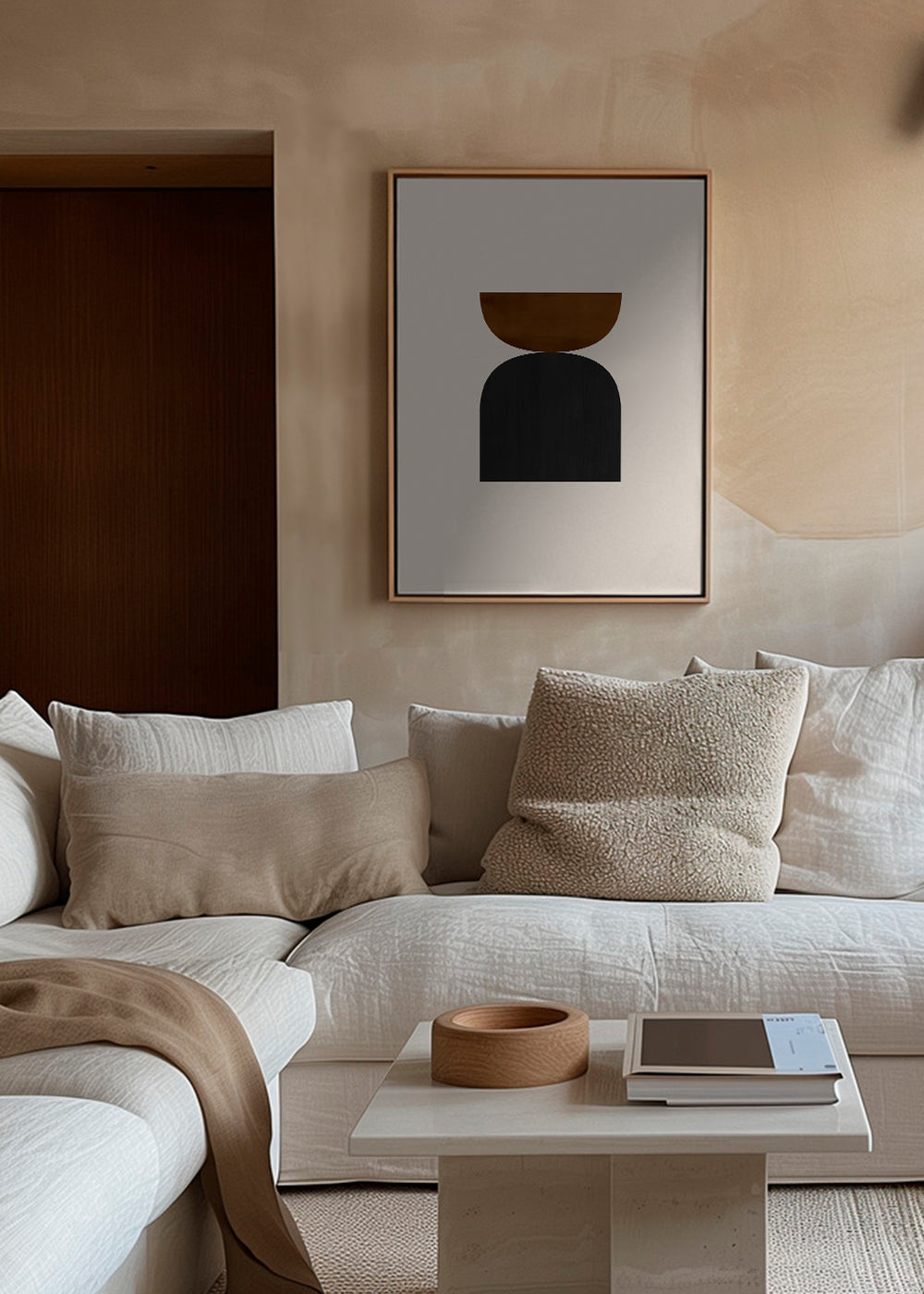 Plakat geometryczny z minimalistycznymi brązowymi i czarnymi formami