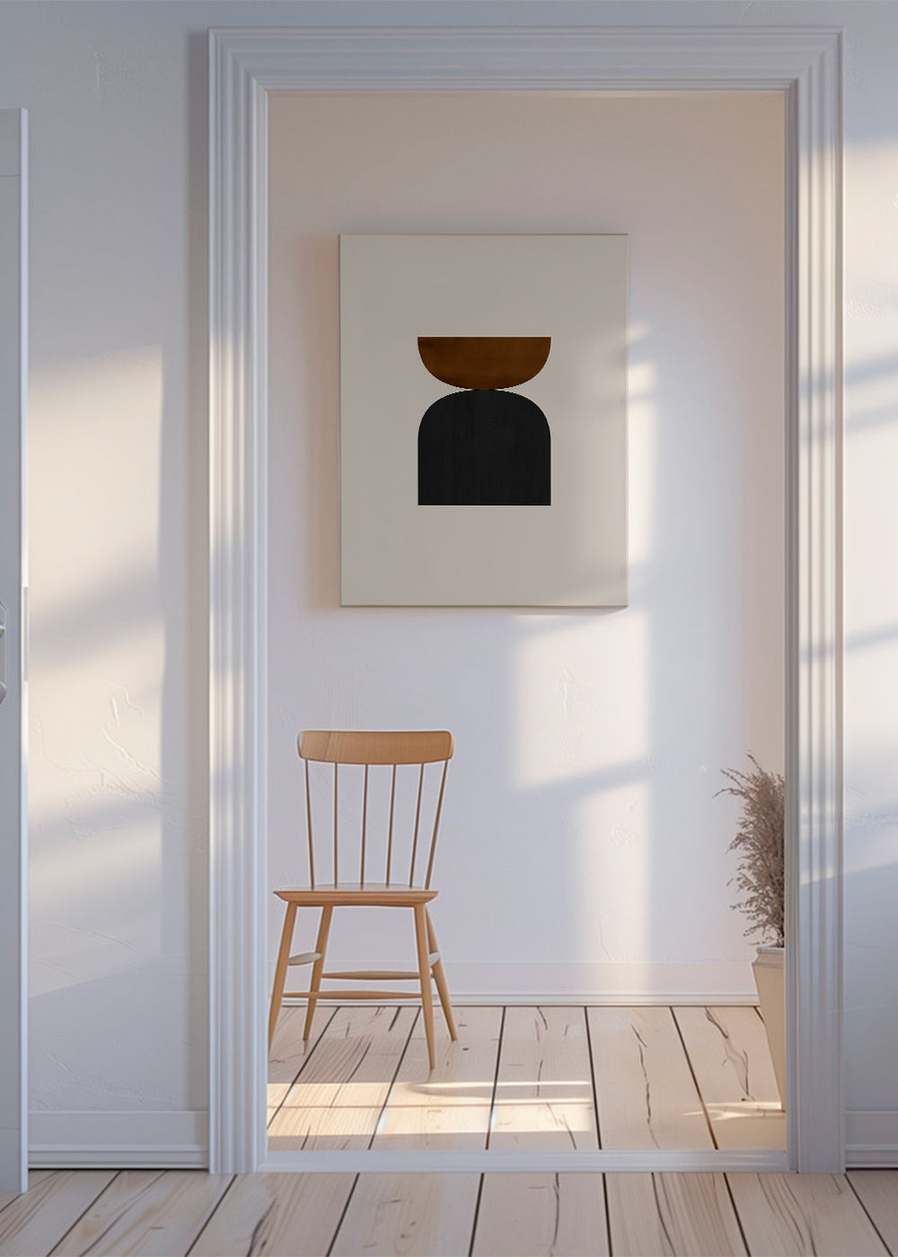 Plakat geometryczny z minimalistycznymi brązowymi i czarnymi formami