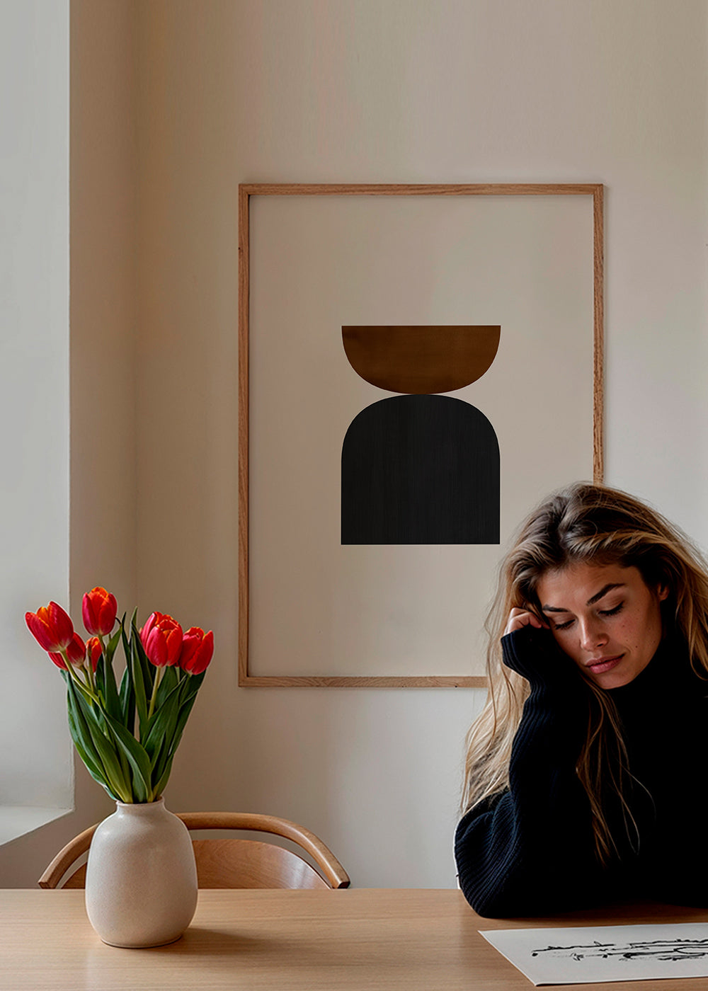 Plakat geometryczny z minimalistycznymi brązowymi i czarnymi formami