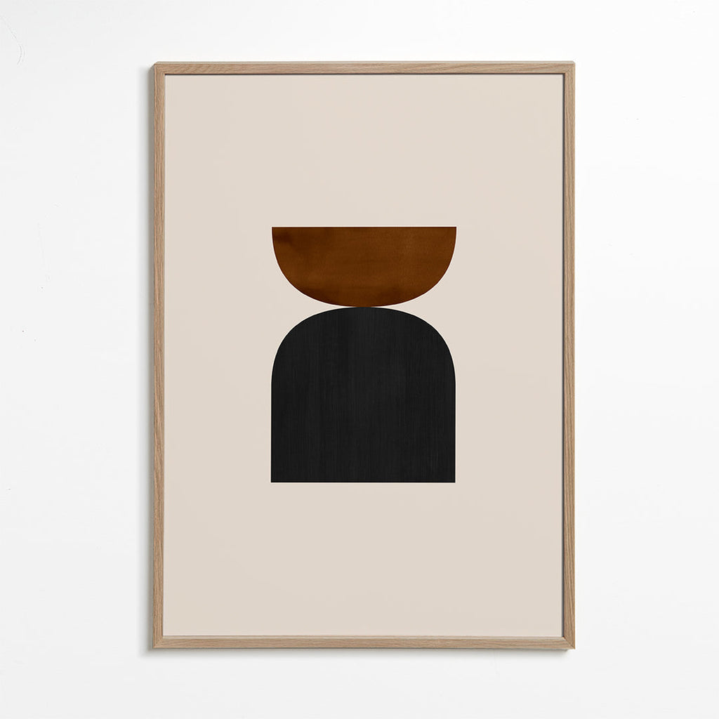 Plakat geometryczny z minimalistycznymi brązowymi i czarnymi formami
