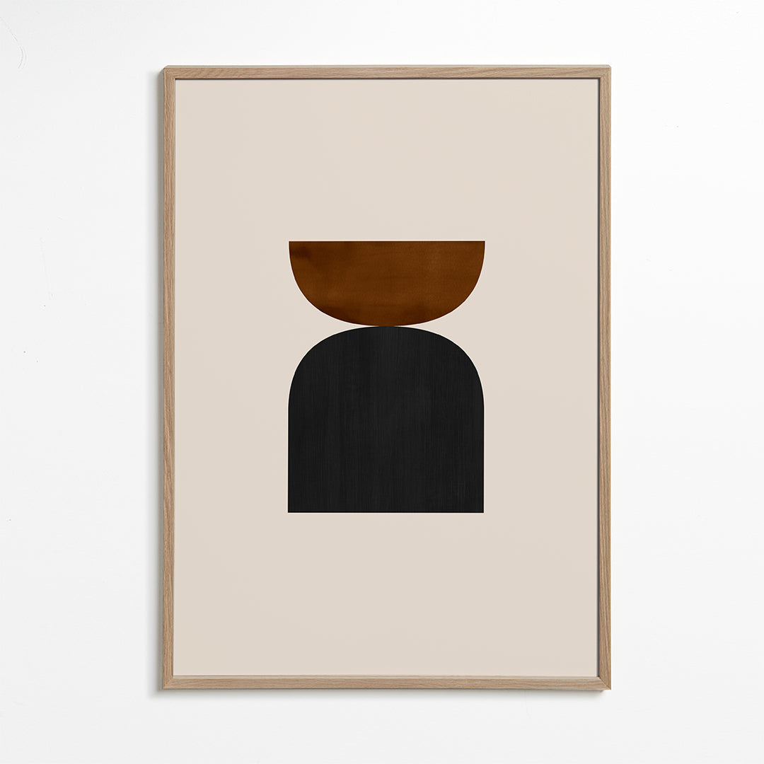 Plakat geometryczny z minimalistycznymi brązowymi i czarnymi formami