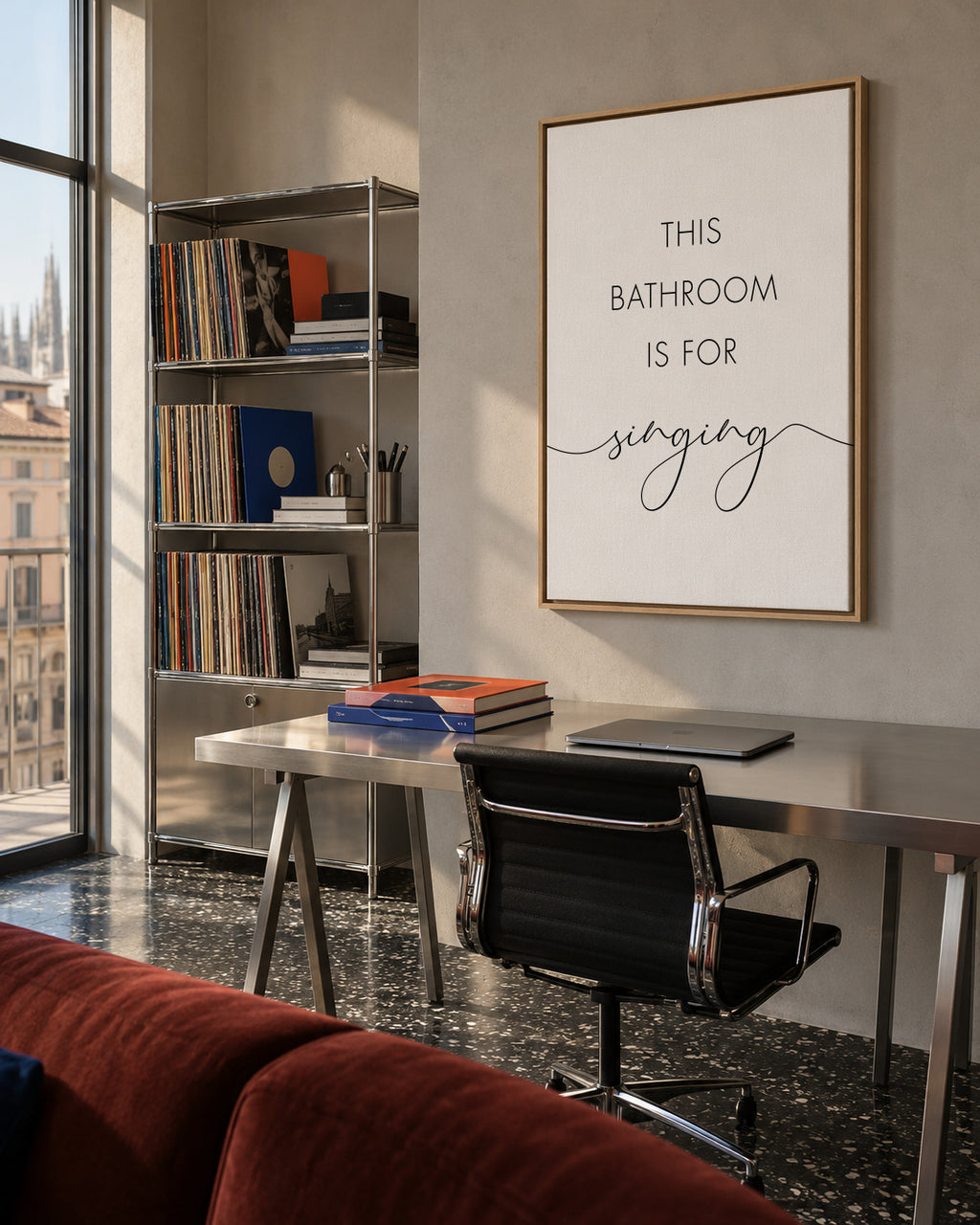 This bathroom is for singing - Framed canvas in an interior